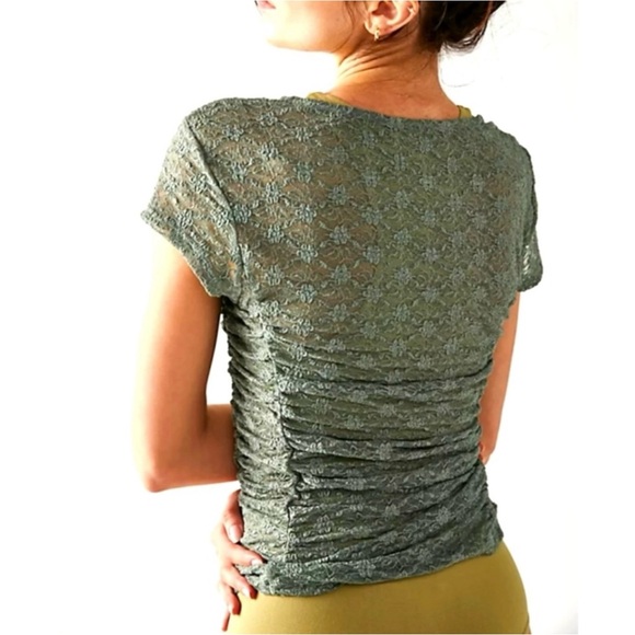 NWOT Free People Keep It Simple Lace Green Baby Tee - Picture 3 of 7